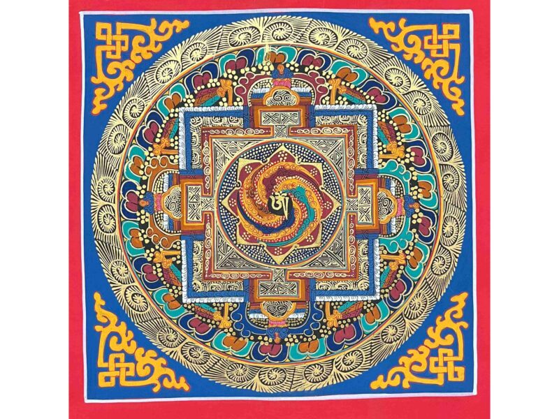 HQ, Buddhist Handmade Thangka Painting Of Tibetan Om Mandala, Hand Painted, Student Mandala
