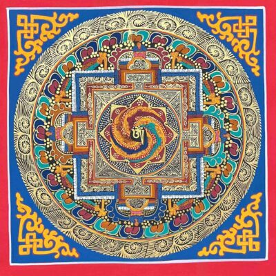 HQ, Buddhist Handmade Thangka Painting Of Tibetan Om Mandala, Hand Painted, Student Mandala