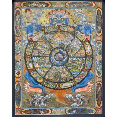 Buddhist Handmade Thangka Painting Of Wheel Of Life, Real Gold, Hand Painted