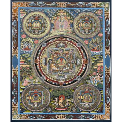 Buddhist Handmade Thangka Painting Of Pancha Buddha, Real Gold, Hand Painted (Sold)