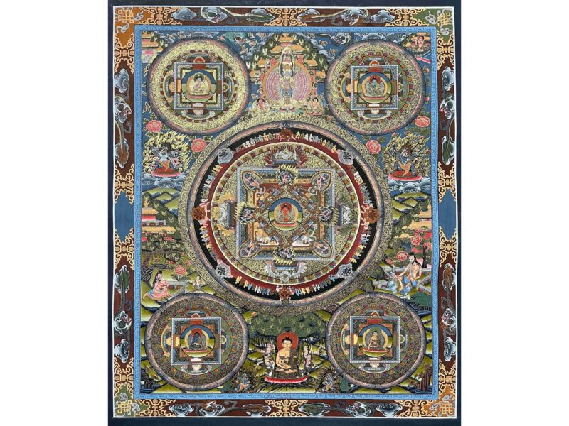 Buddhist Handmade Thangka Painting Of Pancha Buddha, Real Gold, Hand Painted (Sold)