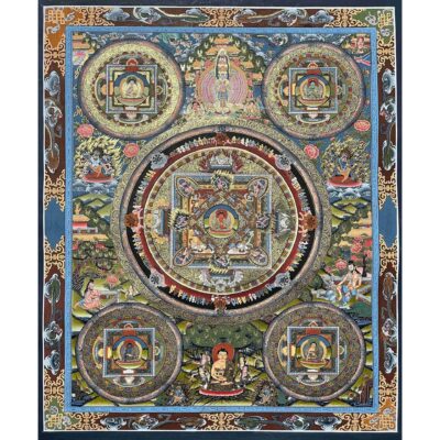 Buddhist Handmade Thangka Painting Of Pancha Buddha, Real Gold, Hand Painted (Sold)