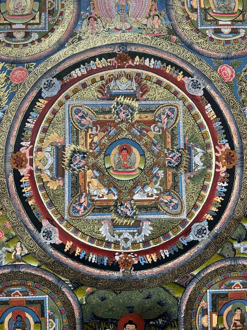 Buddhist Handmade Thangka Painting Of Pancha Buddha, Real Gold, Hand Painted (Sold) - Image 3