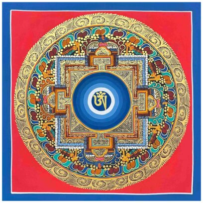 Buddhist Handmade Thangka Painting – Tibetan OM Mandala, Hand-Painted, Student Mandala