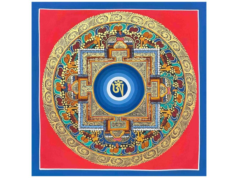 Buddhist Handmade Thangka Painting – Tibetan OM Mandala, Hand-Painted, Student Mandala