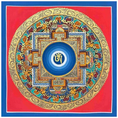 Buddhist Handmade Thangka Painting – Tibetan OM Mandala, Hand-Painted, Student Mandala
