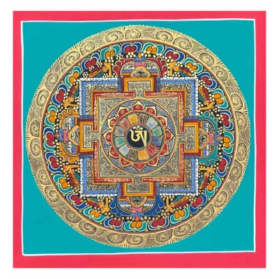 Buddhist Handmade Thangka Painting – Om Mandala, Hand-Painted, Student Mandala