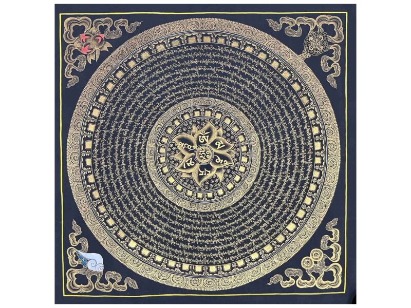 Buddhist Handmade Thangka Painting – Mantra Mandala, Hand-Painted
