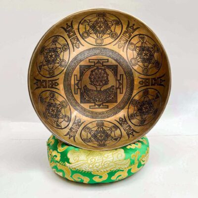 Buddhist Handmade Jambati Singing Bowl with Yantra Design – Fine Carving