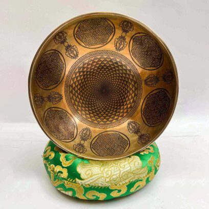 Buddhist Handmade Jambati Singing Bowl with Yantra Design – Fine Carving