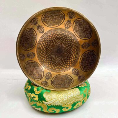 Buddhist Handmade Jambati Singing Bowl with Yantra Design – Fine Carving