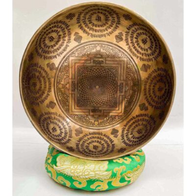 Buddhist Handmade Jambati Singing Bowl with Yantra Mandala Design, Fine Carving