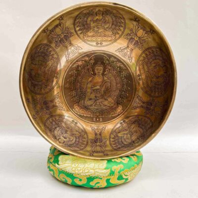 Buddhist Handmade Jambati Singing Bowl with Yantra Mandala Design – Fine Carving