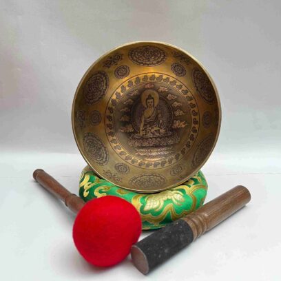 Buddhist Handmade Jambati Singing Bowl with Shakyamuni Buddha Design – Fine Carving