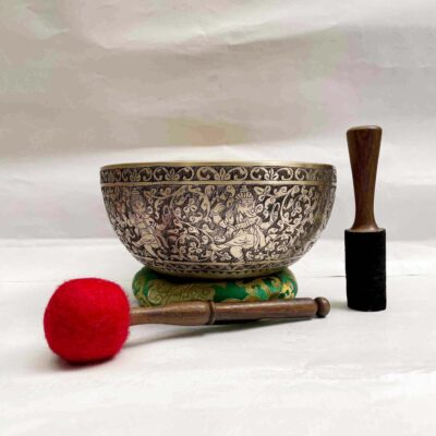 Buddhist Hand-Beaten Singing Bowl – Ganesh Design with Etching Carving
