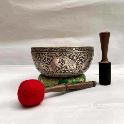 Buddhist Hand-Beaten Singing Bowl – Elephant Design with Etching Carving