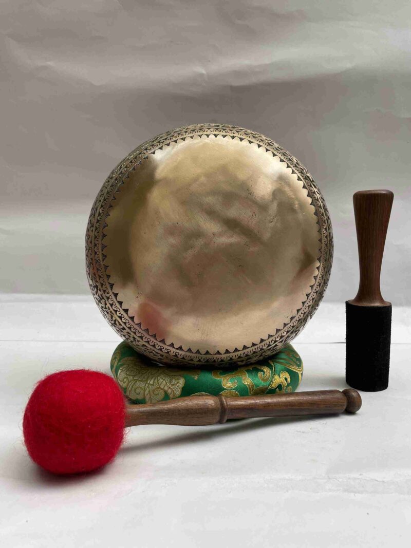 Buddhist Hand-Beaten Singing Bowl – Elephant Design with Etching Carving - Image 3