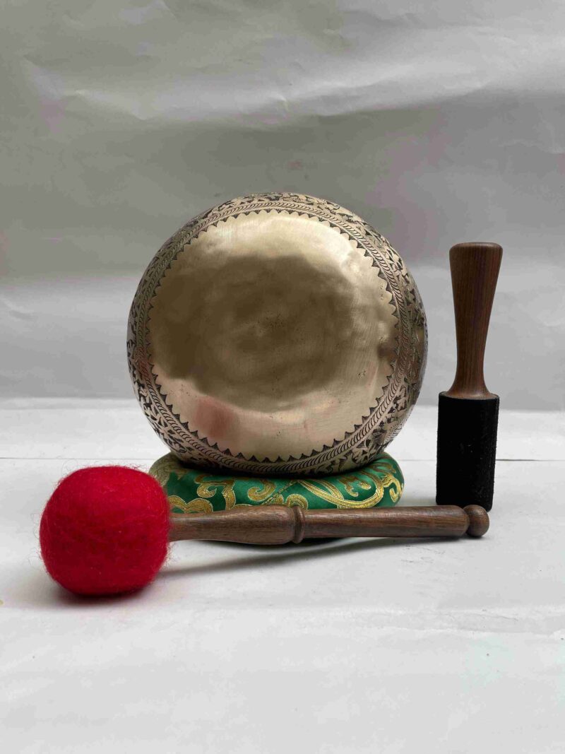 Buddhist Hand-Beaten Singing Bowl – Elephant Design with Etching Carving - Image 4