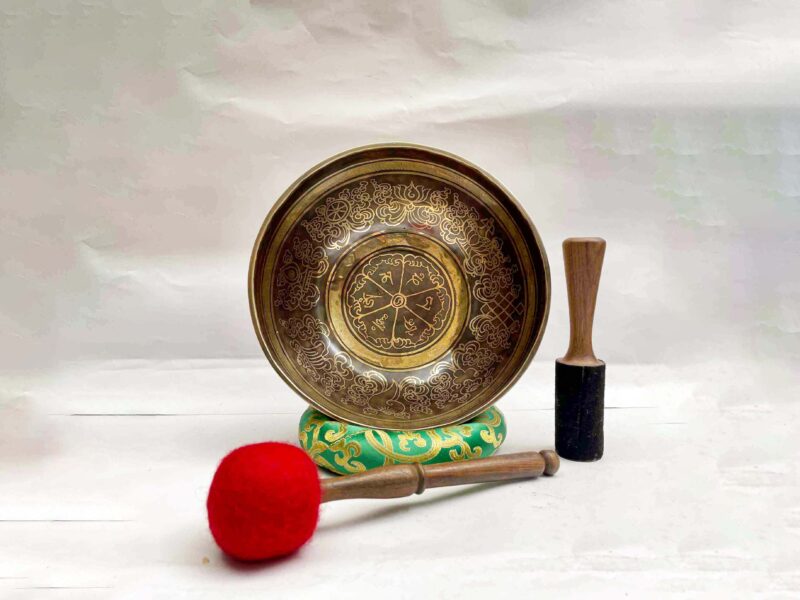 Buddhist Hand-Beaten Jambati Singing Bowl with Carving