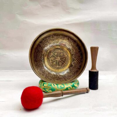 Buddhist Hand-Beaten Jambati Singing Bowl with Carving