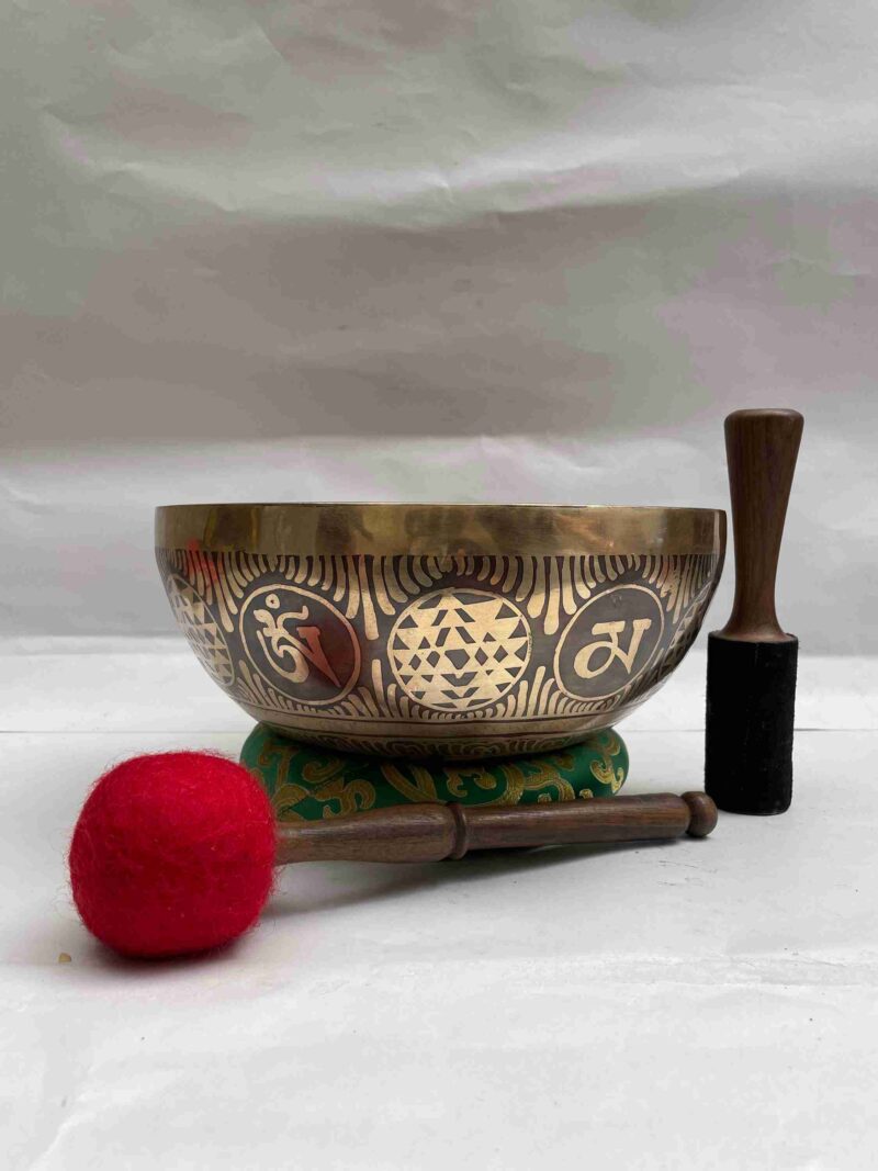 Buddhist Hand-Beaten Jambati Singing Bowl with Carving - Image 2