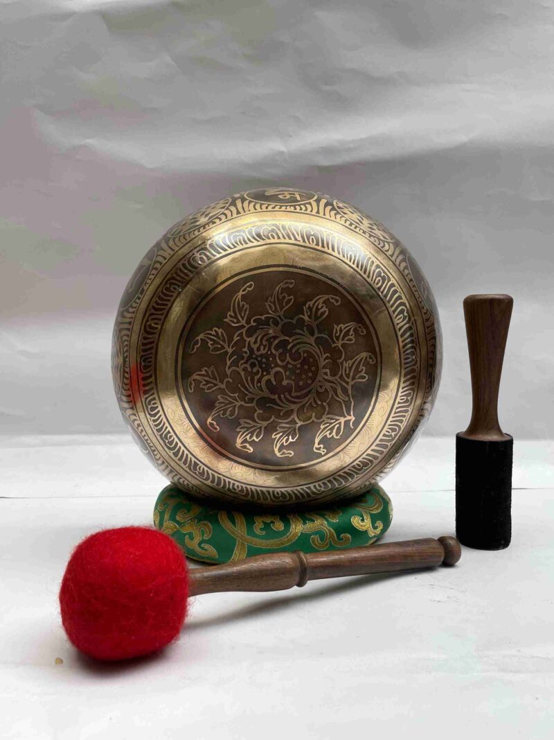 Buddhist Hand-Beaten Jambati Singing Bowl with Carving - Image 4