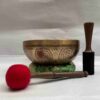 Buddhist Hand-Beaten Jambati Singing Bowl with Green Tara Design & Carving - Image 4
