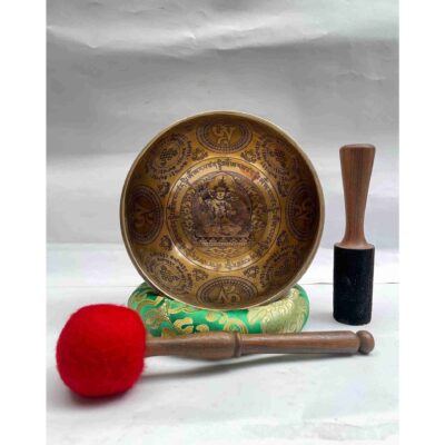 Buddhist Hand-Beaten Jambati Singing Bowl – Manjushri Design, Intricate Carving