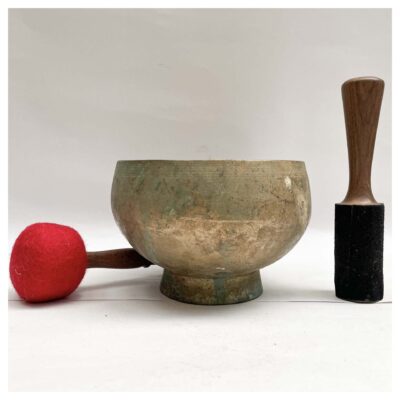 Old Hand-Beaten Bronze Stand Naga Singing Bowl with Stand – Antique