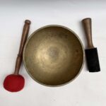 Old Hand-Beaten Bronze Stand Naga Singing Bowl with Stand – Antique - Image 3
