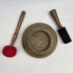 Old Hand-Beaten Bronze Stand Naga Singing Bowl with Stand – Antique - Image 4