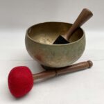 Old Hand-Beaten Bronze Stand Naga Singing Bowl with Stand – Antique - Image 2