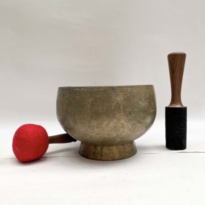 Old Hand-Beaten Bronze Stand Naga Singing Bowl with Stand – Antique