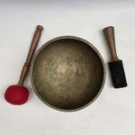 Old Hand-Beaten Bronze Stand Naga Singing Bowl with Stand – Antique - Image 2