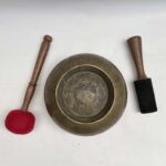 Old Hand-Beaten Bronze Stand Naga Singing Bowl with Stand – Antique - Image 3