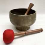 Old Hand-Beaten Bronze Stand Naga Singing Bowl with Stand – Antique - Image 4