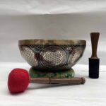Buddhist Hand-Beaten Jambati Singing Bowl with Yoga Design & Carving - Image 3