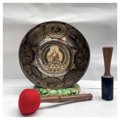 Buddhist Hand-Beaten Jambati Singing Bowl with Amitabha Buddha Design & Carving