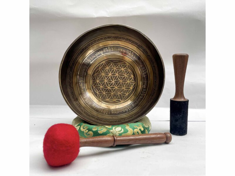 Buddhist Hand-Beaten Jambati Singing Bowl with Design & Carving