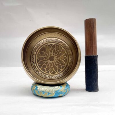 Buddhist Singing Bowl with Flower Design & Carving