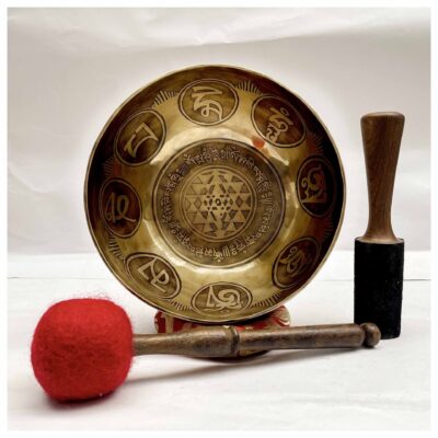 Buddhist Hand-Beaten Jambati Singing Bowl – Yantra Design with Carving