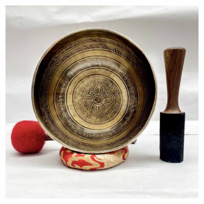 Buddhist Hand-Beaten Jambati Singing Bowl – Vajra Design with Carving