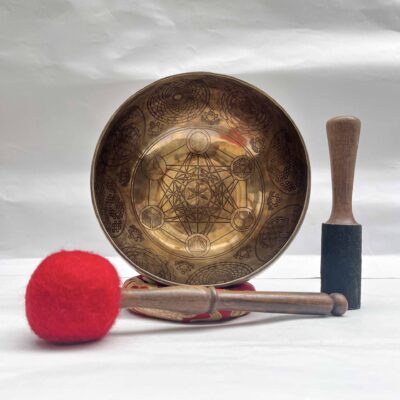 Buddhist Hand-Beaten Jambati Singing Bowl – Yantra Design with Carving