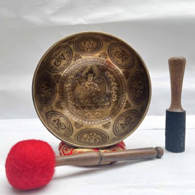 Buddhist Hand-Beaten Jambati Singing Bowl – Manjushree Design with Carving