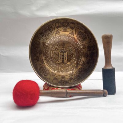 Buddhist Hand-Beaten Jambati Singing Bowl – Yoga Design with Carving