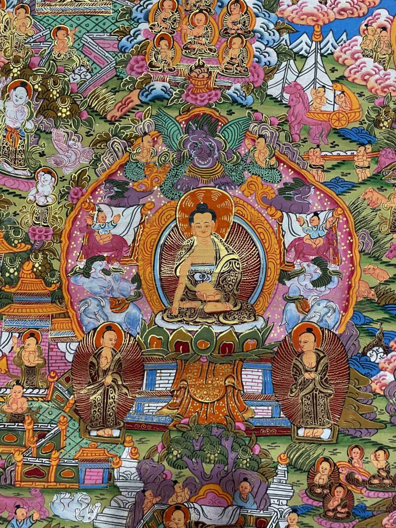 Buddhist Handmade Thangka Painting of Buddha Life Story – Real Gold, Hand-Painted - Image 6