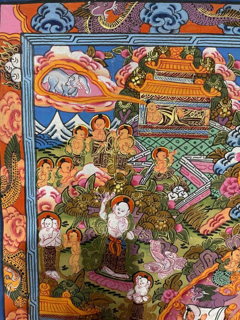 Buddhist Handmade Thangka Painting of Buddha Life Story – Real Gold, Hand-Painted - Image 2