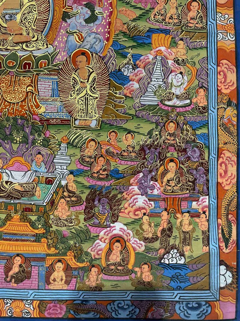 Buddhist Handmade Thangka Painting of Buddha Life Story – Real Gold, Hand-Painted - Image 4