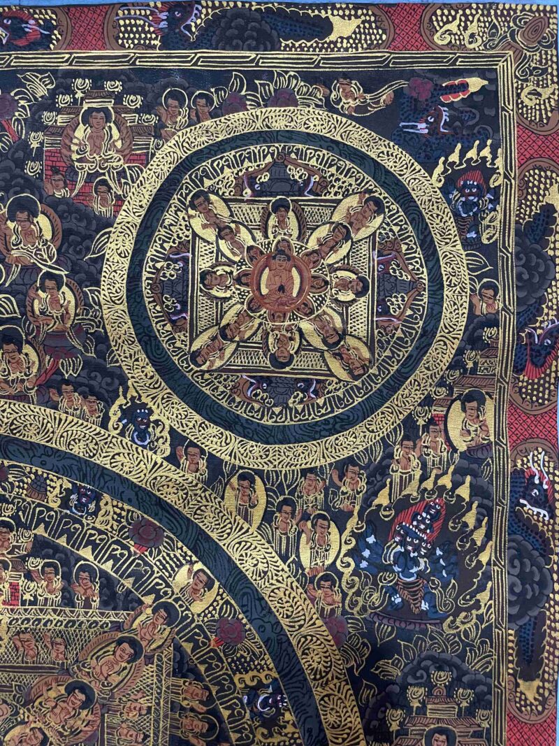 Buddhist Handmade Thangka Painting of Pancha Buddha – Real Gold, Hand-Painted - Image 3