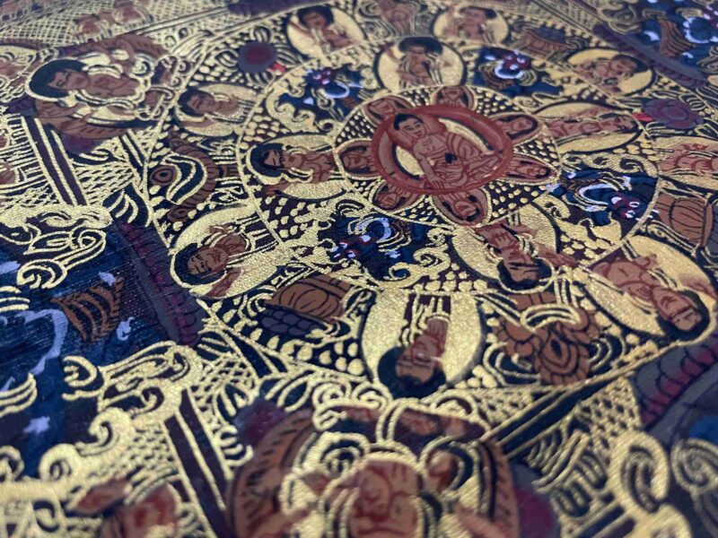 Buddhist Handmade Thangka Painting of Pancha Buddha – Real Gold, Hand-Painted - Image 7